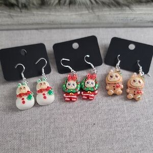 Charming Holiday Bunny  Earrings Trio